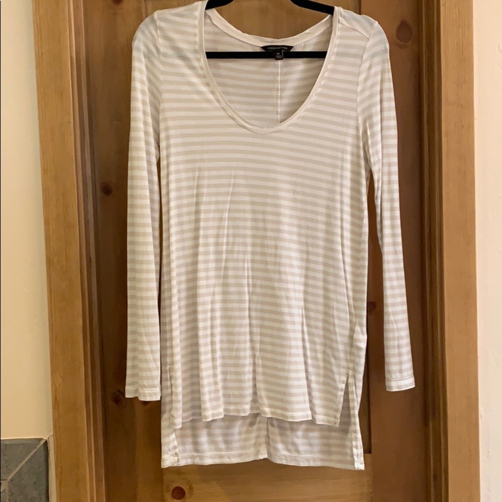 Tan striped tunic length t-shirt